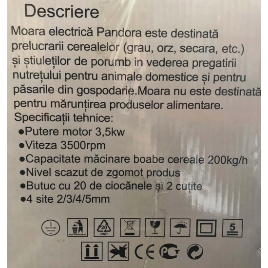 Set Moara cereale, stiuleti si legume (3 in 1), Pandora, 3.5KW, 250Kg/Ora, cu ciocanele + razatoare