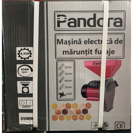 Set Moara cereale, stiuleti si lucerna (3 in 1), Pandora, 3.5KW, 250Kg/Ora, cu ciocanele + cutite tocat