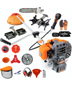 Set Motocoasa Alpin Profi X4500-SES cu pornire electrica si manuala ( 2 in 1 ), 6CP, 10000 RPM + 3 x Cap prasitoare + cultivator + drujba