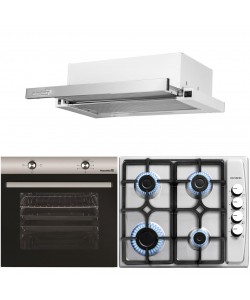 Pachet Incorporabil Cuptor electric Hausberg HB-8051IN, Clasa A, 76L, 2000W, Negru/Inox, Plita incorporabila HB-556IN, Gaz, 4 arzatoare, Gratar din fonta, Hota incorporabila telescopica HB-1285IN, Putere de absorbtie 420 m3/h, 2 motoare, 60 cm, Alb