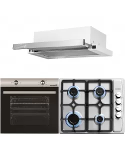Pachet Incorporabil Cuptor electric Hausberg HB-8051IN, Clasa A, 76L, 2000W, Negru/Inox, Plita incorporabila HB-556IN, Gaz, 4 arzatoare, Gratar din fonta, Hota incorporabila telescopica HB-1285IN, Putere de absorbtie 420 m3/h, 2 motoare, 60 cm, Alb