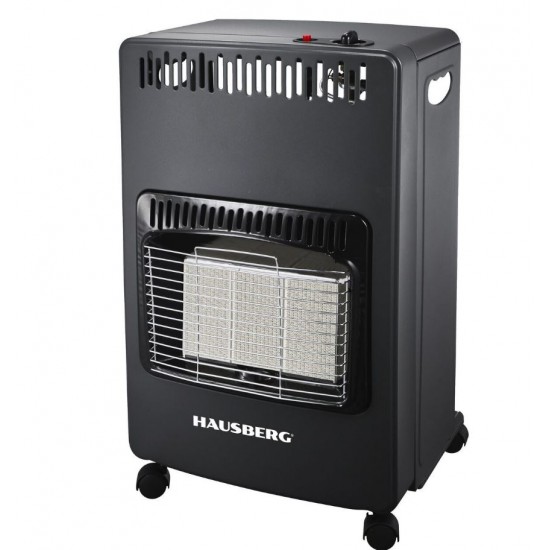 Soba pe gaz GPL Hausberg HB-1021NG, aprindere piezo-electrica, 3 placi de incalzire ceramic putere totala 4.2kW, sistem de oprire automata a gazului, Negru