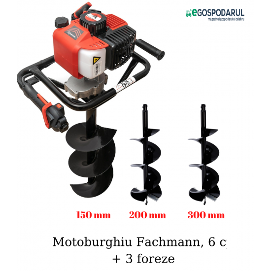 Motoburghiu pe benzina, foreza pentru pamant, Fachmann by Campion, 6 cp + 3 burghie incluse (150,200,300 mm)