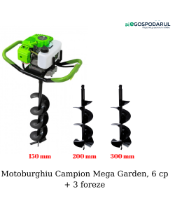 Motoburghiu pe benzina, foreza pentru pamant, Mega Garden by Campion, 6 cp + 3 burghie incluse (150,200,300 mm)