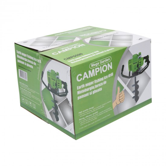 Motoburghiu pe benzina, foreza pentru pamant, Mega Garden by Campion, 6 cp + 3 burghie incluse (150,200,300 mm)