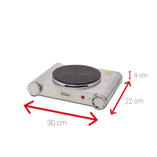 Plita electrica inox Zilan ZLN-0535, 33x10x30, 1 arzator, 1500 W, termostat reglabil