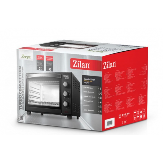 Cuptor electric cu ventilator ZILAN ZLN-3727 Negru, Capacitate 45L, Putere 2000W, Geam dublu, Temporizator 90 min, Temperatura maxima 230 grade celsius