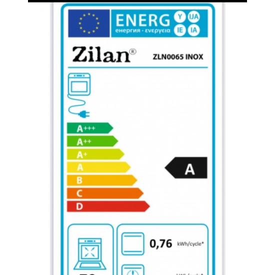 Cuptor incorporabil Zilan ZLN-0065, Electric, 2200W, Timer 90 min, 70 l, Clasa A, Inox