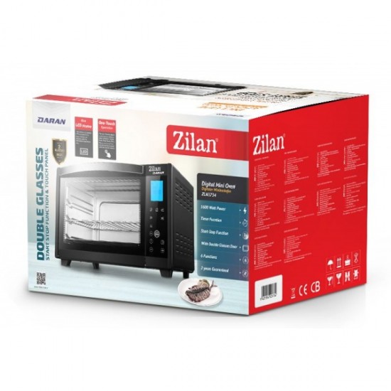 Cuptor electric digital ZILAN ZLN-3734,NEGRU Capacitate 28L, Putere 1600W, Geam dublu, Temporizator 180 min, Temperatura maxima 230 grade celsius