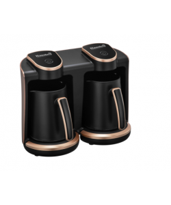 Aparat pentru preparat cafea turceasca Hausberg HB-3820AU, 2 recipiente, 400+400 W, avertizare sonora si luminoasa, Auriu/Negru