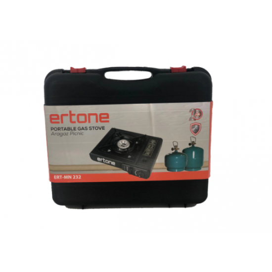 Aragaz portabil 2 in 1 camping Ertone ERT-MN232, Pentru butelie spray si standard, 2.2 kW, Aprindere piezo, Negru