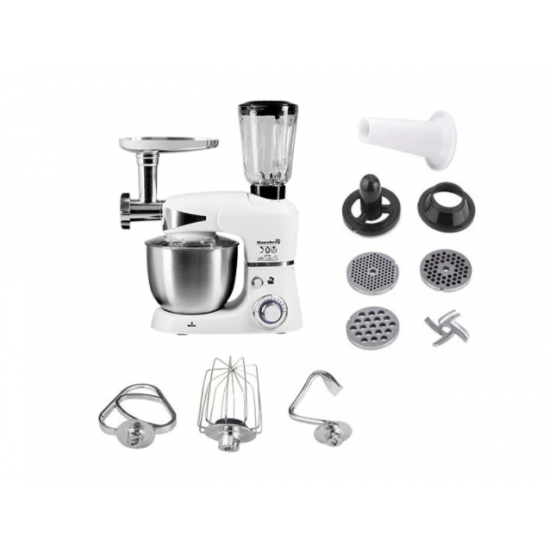 Robot de bucatarie multifunctional All-in-one Hausberg HB-7605AB, 1000 W, mixer/blender/tocat carne, Alb