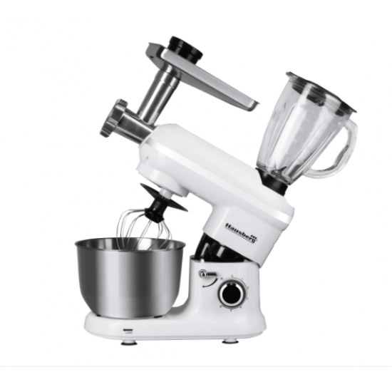 Robot de bucatarie multifunctional All-in-one Hausberg HB-7605AB, 1000 W, mixer/blender/tocat carne, Alb