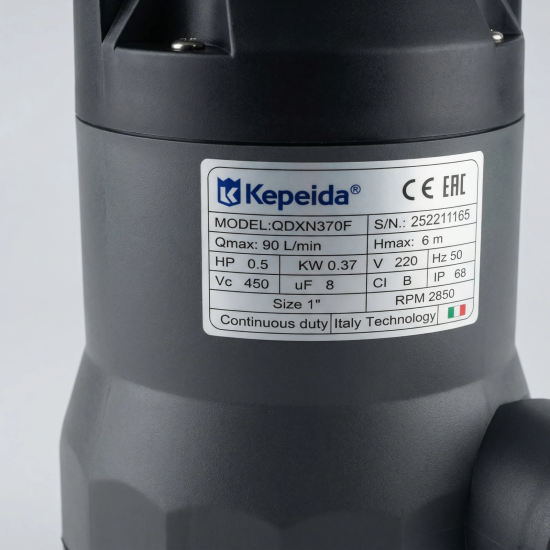Pompa submersibila apa curata KEPEIDA QDXN370F, 0.37 kW, debit max 90 L/min, inaltime maxima refulare 6 metri, bobinaj 100% cupru, tehnologie si design italian