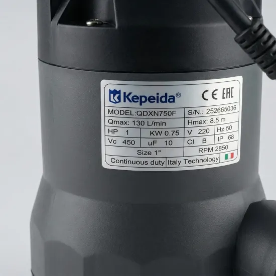 Pompa submersibila apa curata KEPEIDA QDXN750F, 0.75 kW, debit max 130 L/min, inaltime maxima refulare 8.5 metri, bobinaj 100% cupru, tehnologie si design italian