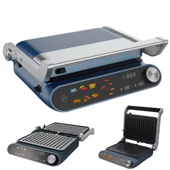 Sandwich Maker 2 in 1 HAUSBERG HB-635, Putere 2200 W, Placi pentru sanwich si grill, Acoperite cu strat anti-aderent, Ecran tactil digital, 7 programe diferite de gatit, Culoare Albastru/Gri Sandwich Maker 2 in 1 HAUSBERG HB-635, Putere 2200 W, Placi pentru sanwich si grill, Acoperite cu strat anti-aderent, Ecran tactil digital, 7 programe diferite de gatit, Culoare Albastru/Gri