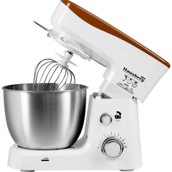 Mixer electric cu bol inox  - Hausberg HB-7625AB, 4.5 L, 700 W, 6 trepte -Alb