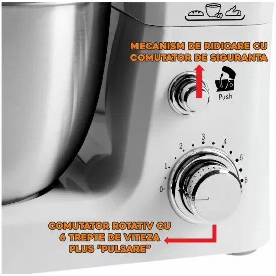 Mixer electric cu bol inox - Hausberg HB-7625AB, 4.5 L, 700 W, 6 trepte -Alb Mixer electric cu bol inox - Hausberg HB-7625AB, 4.5 L, 700 W, 6 trepte -Alb