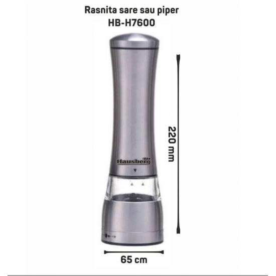 Rasnita sare/piper Hausberg HB-H7600, Manuala, corp din inox 22 cm