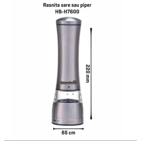 Rasnita sare/piper Hausberg HB-H7600, Manuala, corp din inox 22 cm Rasnita sare/piper Hausberg HB-H7600, Manuala, corp din inox 22 cm