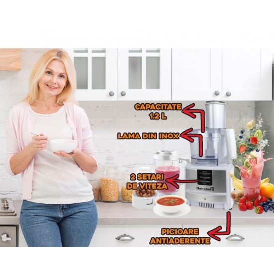 Robot de bucatarie 3 in 1 HB7522A , macinare, taiere, framantare si tocare, 600 W, alb, multifunction food procesor