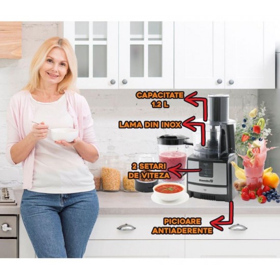 Robot de bucatarie 3 in 1 HB7522N , macinare, taiere, framantare si tocare, 600 W, Negru, multifunction food procesor