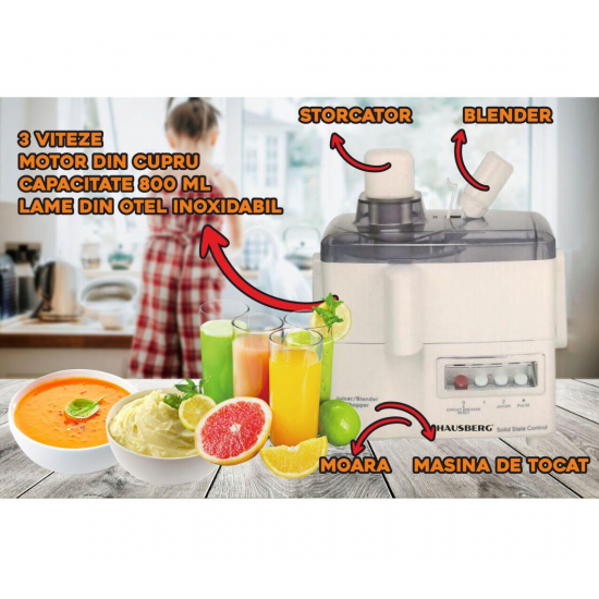 Robot De Bucatarie Multifunctional Hausberg HB-7520, 800W, 3 Viteze