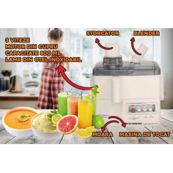 Robot De Bucatarie Multifunctional Hausberg HB-7520, 800W, 3 Viteze Robot De Bucatarie Multifunctional Hausberg HB-7520, 800W, 3 Viteze