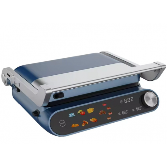 Sandwich Maker 2 in 1 HAUSBERG HB-635, Putere 2200 W, Placi pentru sanwich si grill, Acoperite cu strat anti-aderent, Ecran tactil digital, 7 programe diferite de gatit, Culoare Albastru/Gri