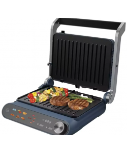 Sandwich Maker 2 in 1 HAUSBERG HB-635, Putere 2200 W, Placi pentru sanwich si grill, Acoperite cu strat anti-aderent, Ecran tactil digital, 7 programe diferite de gatit, Culoare Albastru/Gri