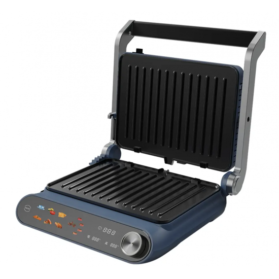 Sandwich Maker 2 in 1 HAUSBERG HB-635, Putere 2200 W, Placi pentru sanwich si grill, Acoperite cu strat anti-aderent, Ecran tactil digital, 7 programe diferite de gatit, Culoare Albastru/Gri