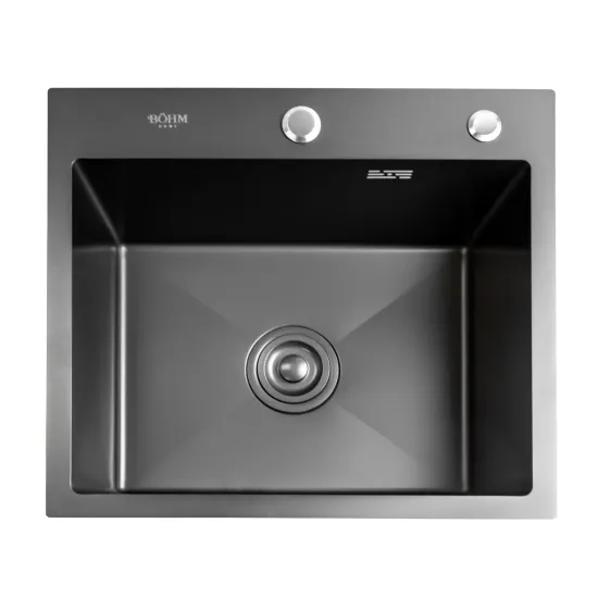 Chiuveta bucatarie BÖHM BH5045BA, inox alimentar SUS304, 500 x 450 x 220 mm, finisaj Negru, sifon inclus