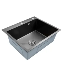 Chiuveta bucatarie BÖHM BH6050BA, inox alimentar SUS304, 600 x 500 x 220 mm, finisaj Negru, sifon inclus