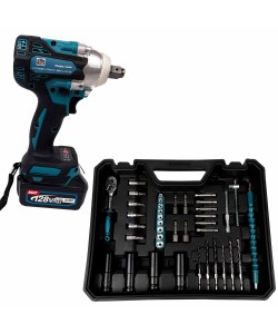 Masina de Impact si Insurubat German Meister, 2 Acumulatori, 128V, 6Ah + 38 Accesorii