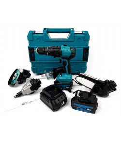 Trusa 5 in 1 Assur cu 2 acumulatori, bormasina, cheie impact, minidrujba, fierastrau sabie si flex