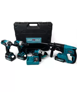 Trusa KraftWorld Completa, Bormasina cu Impact, Bormasina de Gaurit si Insurubat, Polizor Unghiular, Ciocan Rotopercutor, 3 Acumulatori, 38V, 10Ah Trusa KraftWorld Completa, Bormasina cu Impact, Bormasina de Gaurit si Insurubat, Polizor Unghiular, Ciocan Rotopercutor, 3 Acumulatori, 38V, 10Ah