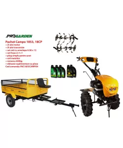 Pachet motocultor Campo 1853, benzina, EURO5, 18CP, 2+1 trepte, remorca 600kg ulei motor si transmisie incluse Pachet motocultor Campo 1853, benzina, EURO5, 18CP, 2+1 trepte, remorca 600kg ulei motor si transmisie incluse