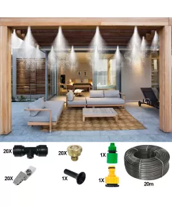 Sistem racire exterioara terase, 20m, 20 duze, 20 clipsuri Sistem racire exterioara terase, 20m, 20 duze, 20 clipsuri