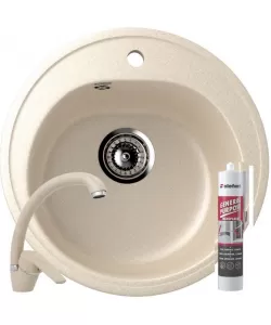 Set Baterie FLEKO FZXC MB203 + Chiuveta rotunda Compozit Bucatarie Ulgran U-101-328 + Silicon etansare, Bej, Sistem scurgere Complet inclus Set Baterie FLEKO FZXC MB203 + Chiuveta rotunda Compozit Bucatarie Ulgran U-101-328 + Silicon etansare, Bej, Sistem scurgere Complet inclus