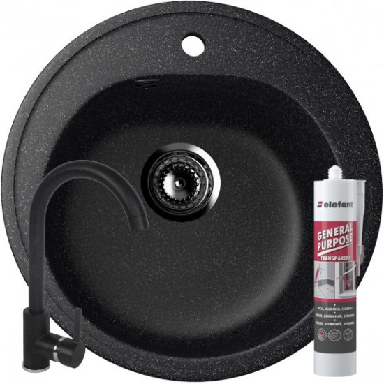 Set Chiuveta rotunda Compozit Bucatarie Ulgran U-101-308, Negru, Sifon Complet inclus + Baterie Fleko FZXC-MD410 Negru + Silicon etansare Set Chiuveta rotunda Compozit Bucatarie Ulgran U-101-308, Negru, Sifon Complet inclus + Baterie Fleko FZXC-MD410 Negru + Silicon etansare