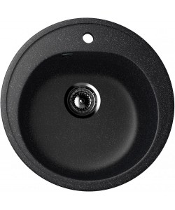 Set Chiuveta rotunda Compozit Bucatarie Ulgran U-101-308, Negru, Sifon Complet inclus + Silicon etansare + Baterie Fleko FZUF-MD275 Negru