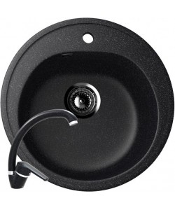 Set Chiuveta rotunda Compozit Bucatarie Ulgran U-101-308, Negru, Sifon Complet inclus + Silicon etansare + Baterie Fleko FZUF-MD275 Negru