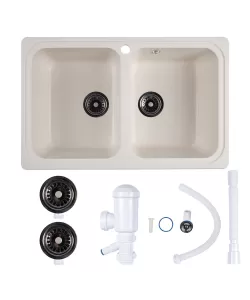 Chiuveta compozit dreptunghiulara alba 2 cuve 775x495mm  Chiuveta compozit dreptunghiulara alba 2 cuve 775x495mm