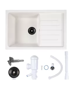 Chiuveta compozit dreptunghiulara alba cu picurator 750x495mm