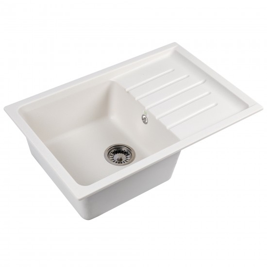 Chiuveta compozit dreptunghiulara alba cu picurator 750x495mm