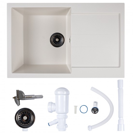 Chiuveta compozit dreptunghiulara alba cu picurator 770x495mm