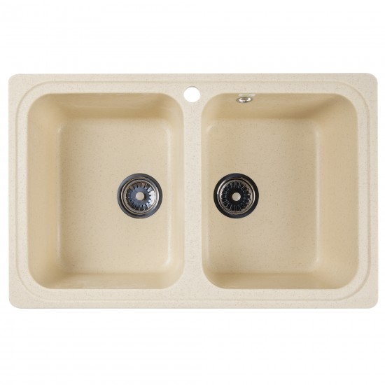 Chiuveta compozit dreptunghiulara bej 2 cuve 775x495mm Chiuveta compozit dreptunghiulara bej 2 cuve 775x495mm