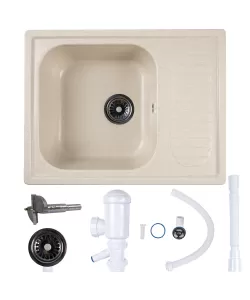 Chiuveta compozit dreptunghiulara bej cu picurator 640x490mm Chiuveta compozit dreptunghiulara bej cu picurator 640x490mm