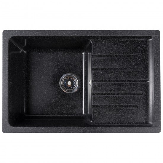 Chiuveta compozit dreptunghiulara neagra cu picurator 750x495mm Chiuveta compozit dreptunghiulara neagra cu picurator 750x495mm