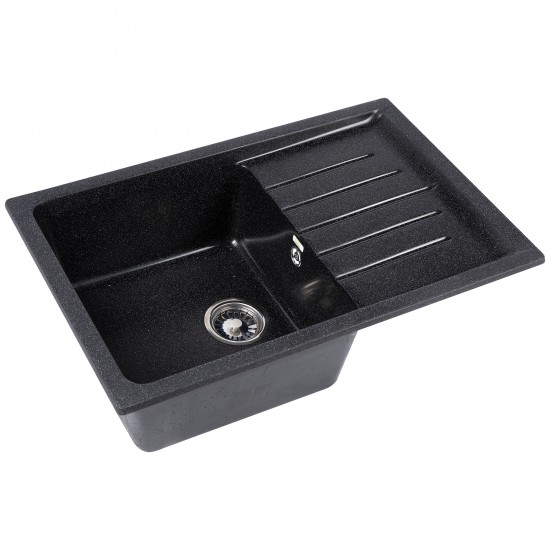 Chiuveta compozit dreptunghiulara neagra cu picurator 750x495mm Chiuveta compozit dreptunghiulara neagra cu picurator 750x495mm